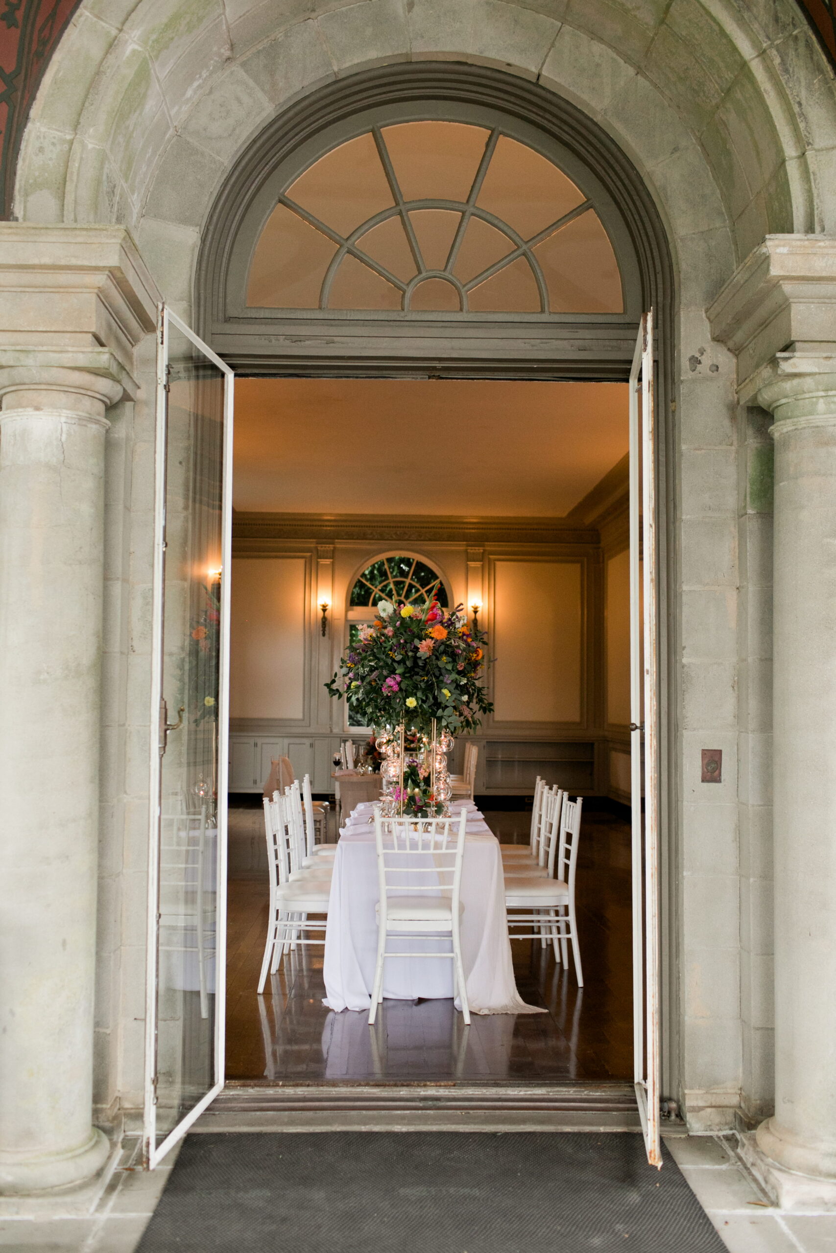 Small, intimate Eolia Mansion wedding reception indoors. 